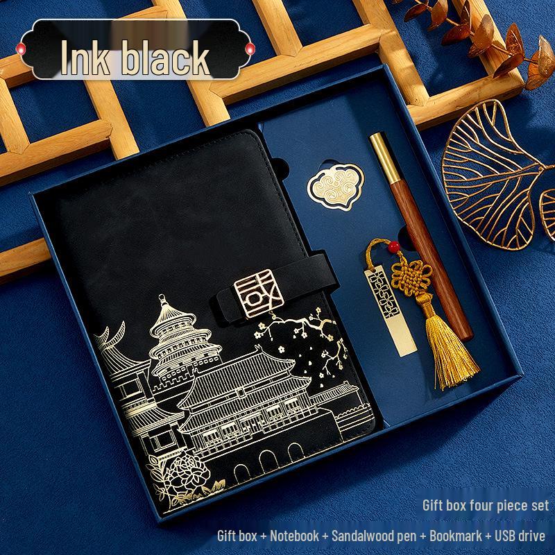 A5 Chinese Retro Style Trendy Notebook Set - Customizable Diary & Business Gift with Logo Printing