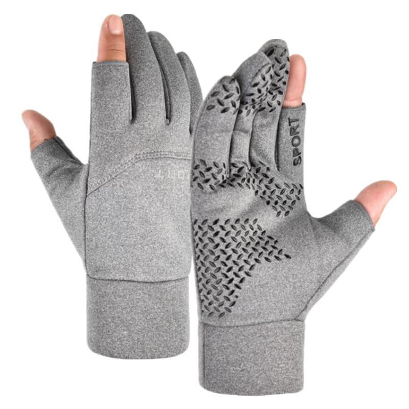 Cycling gloves Men's winter leakage two-finger sports touch screen velvet warm outdoor fishing cycling warm gloves