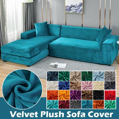 Velvet Sofa Cover Elastic Thick L Shaped Corner Sofa Cover For Living Room 1 /2 /3 /4 Seater Stretch Cover For Sofa Couch Armchair