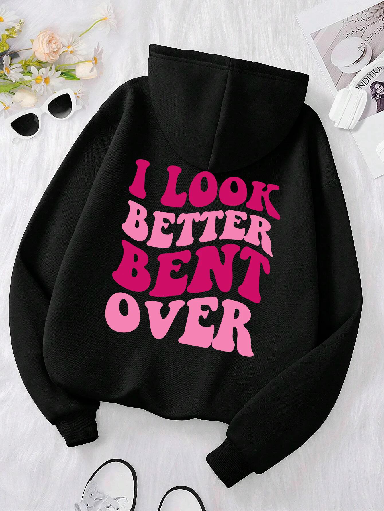 

Look Better Bent Over Fun Letter Толстовка женская хип-хоп свободная с капюшоном повседневная осенняя шерстяная толстовка мода S-Xxl топы S чёрный