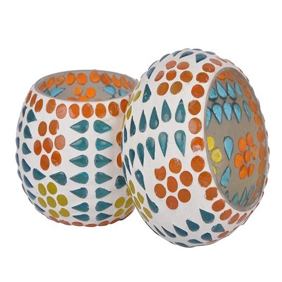 Sett med 8 votives av mosaikkglass telys stearinlysholdere for side- eller senterbord spisestue hjemmedekorasjon og gave