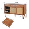 Sideboard, Chest Of Drawers with 3 Drawers and 3 Sliding Doors, Rattan Mesh On The Door Fronts, Legs Made of Solid Wood, Golden Metal Iron Handle,