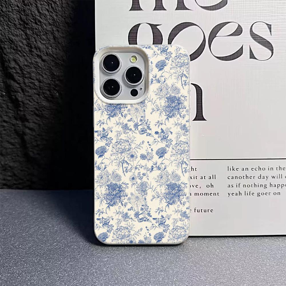 Custodia per Telefono Floreale Vintage per iPhone 17 16 15 14 Plus 13 12 11 Pro Max Modello Floreale Blu Retro Cover Protettiva in TPU Antiurto