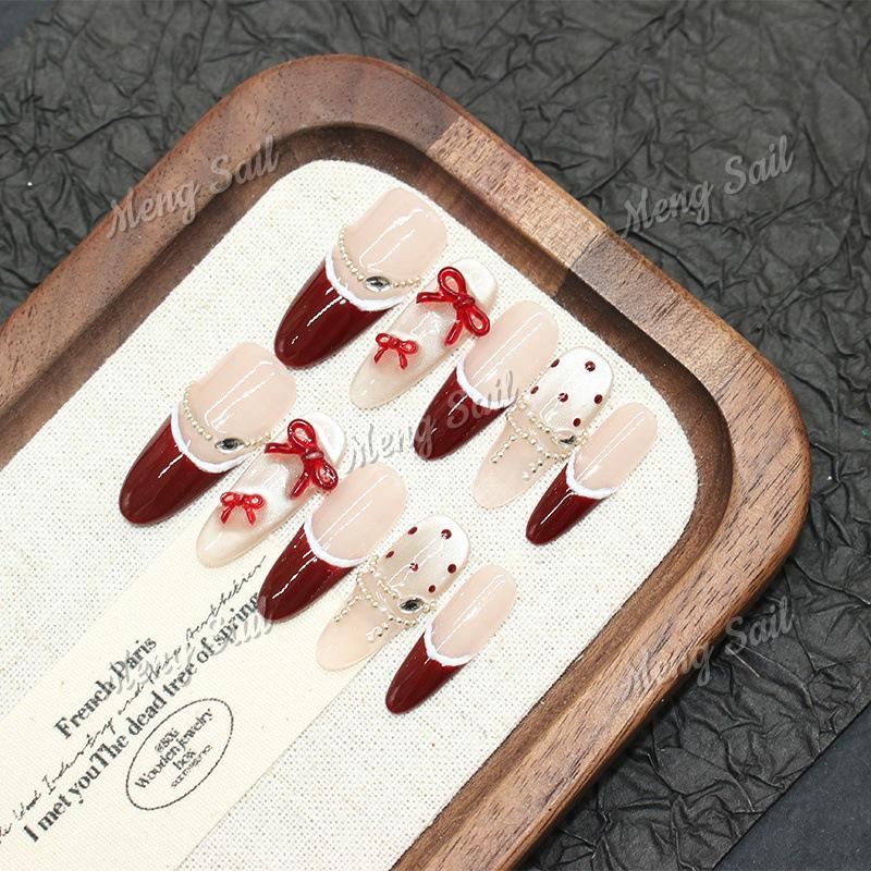 Good Girl: Cute French Cat Eye Bow Press-On Nails