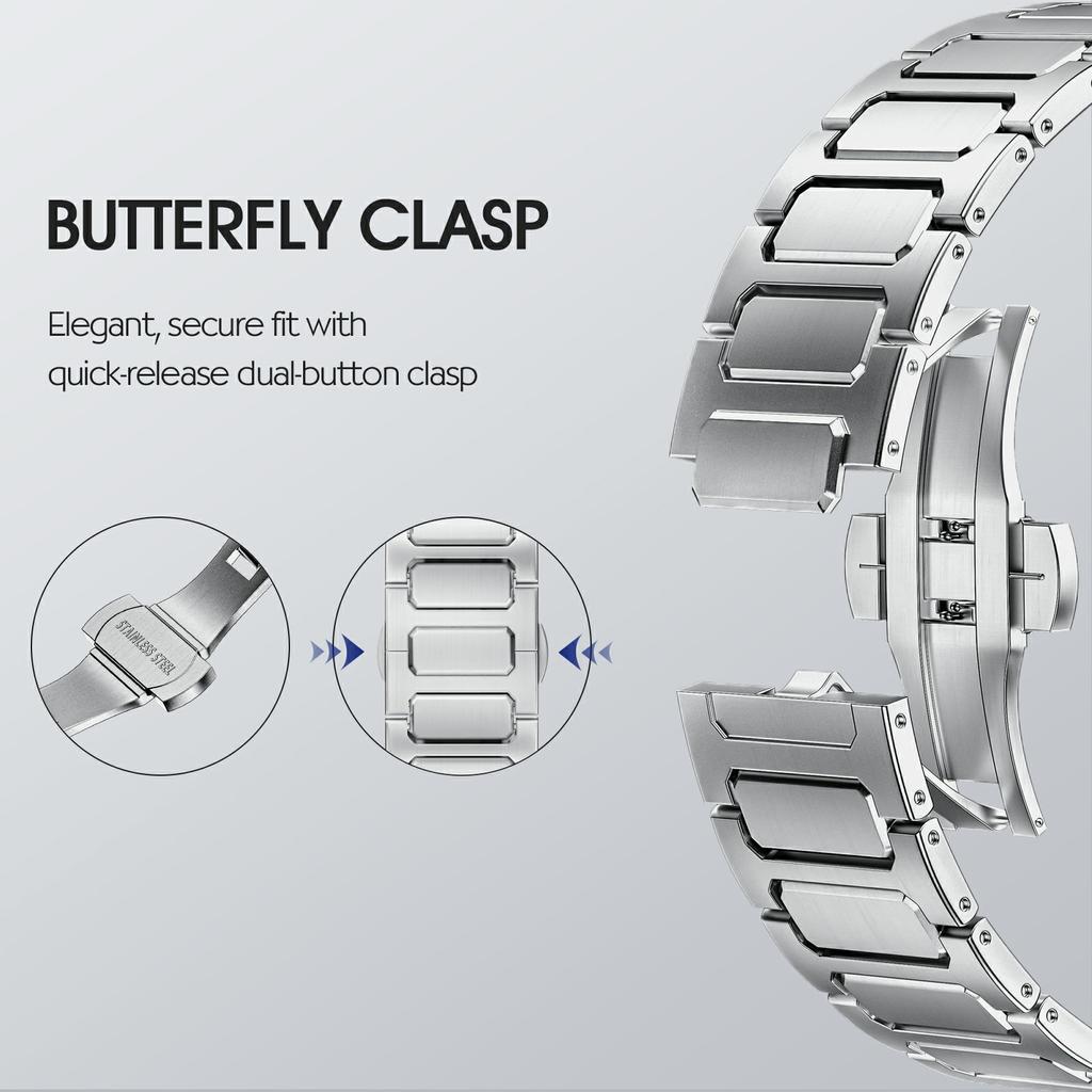 H-Link Silbernes Metallarmband für Apple Watch Serie 10 9 8 7 SE 6 5 4 3 2 1 42mm 41mm 40mm 38mm Faltschließe Uhrenarmband