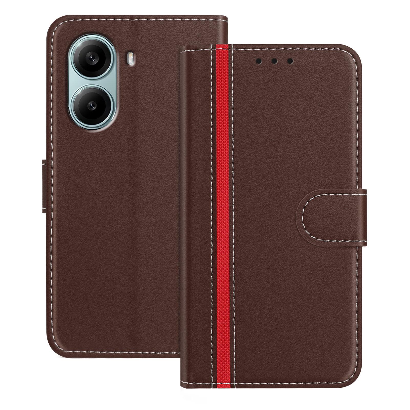 

For Xiaomi Redmi Turbo 4 Pro 5G Phone Cases Wallet Stand Color Splicing Leather Cover with Magnetic Clasp Brown