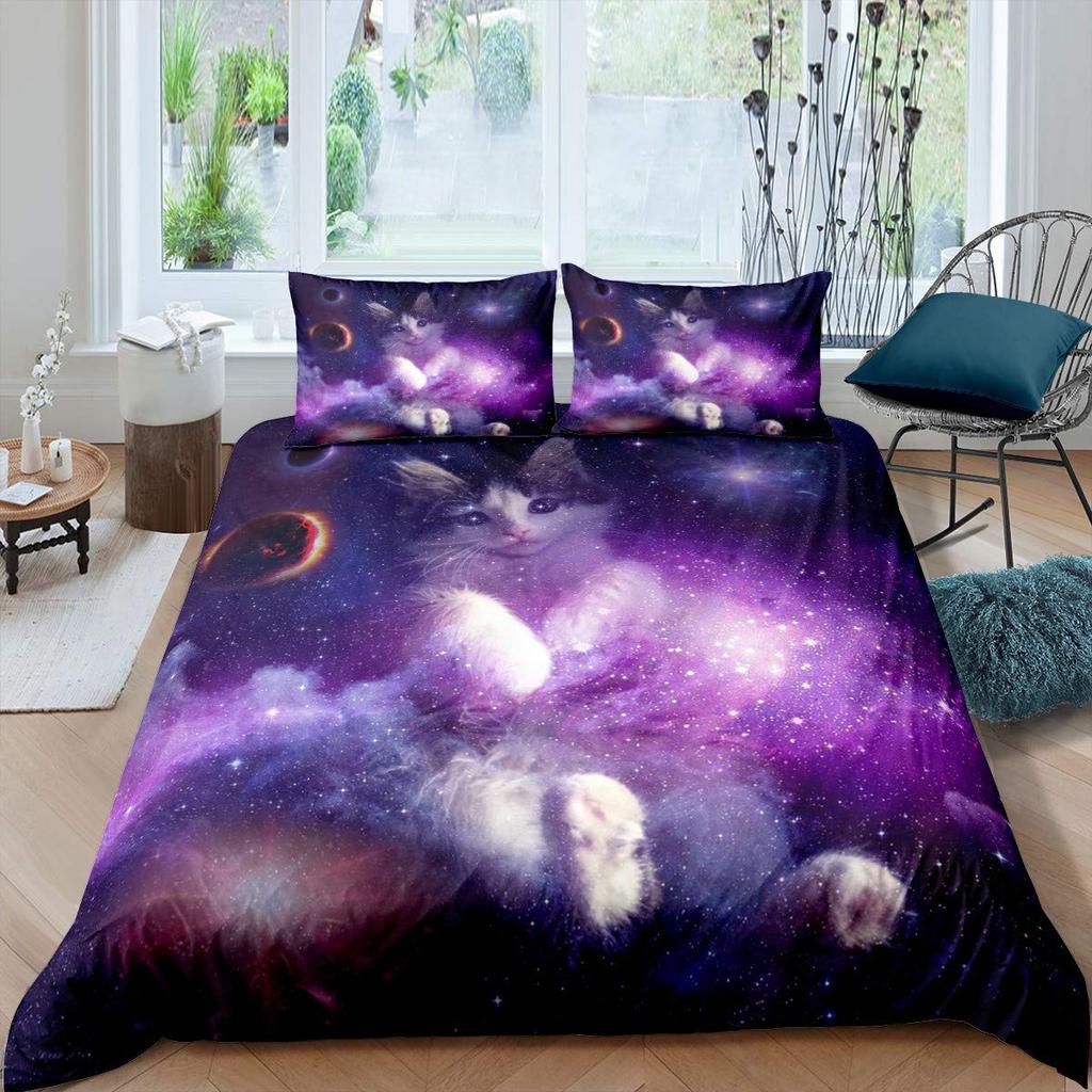 Starry Sky King Queen Duvet Cover Colorful Galaxy Bedding Set Outer Space 2/3pcs Quilt Cover Glitter Polyester Comforter Cover