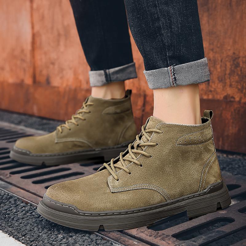 2026 Autumn Men Boots Street Trend Motorcycle Boots Winter Flat Lace-up Suede Ankle Boots Thickened Botas Hombre Piel