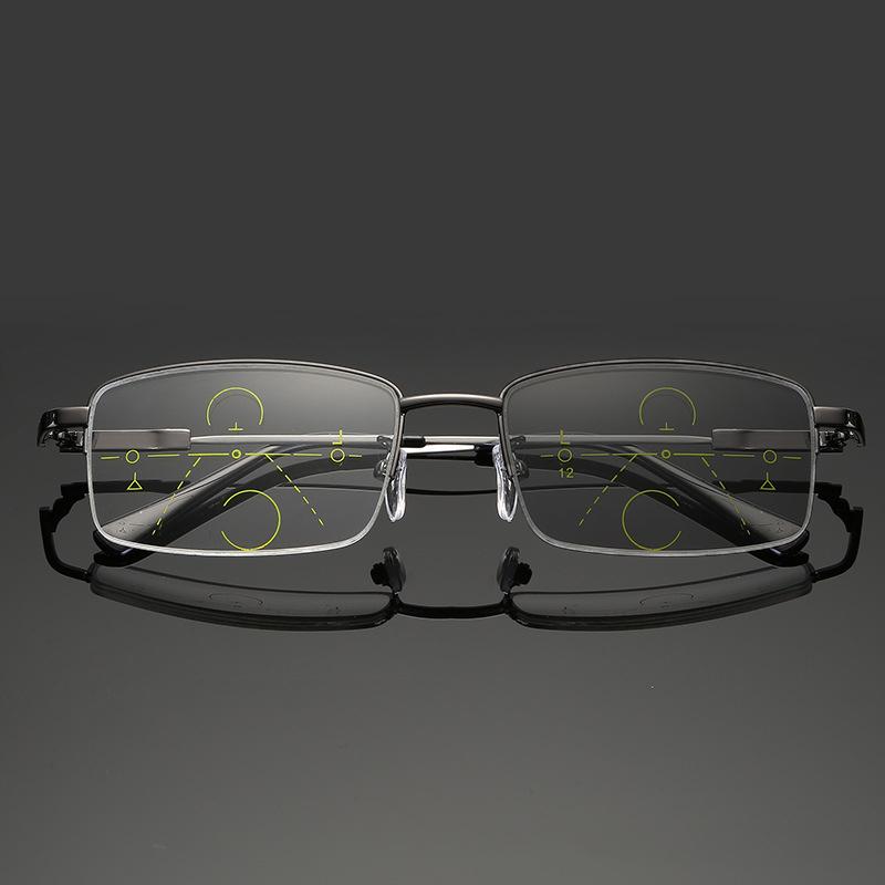 Trend Titanium Alloy Frame Photochromic Progressive Multifocal Reading Glasses Unisex Anti-Blue Light Presbyopia Eyewear Diopter