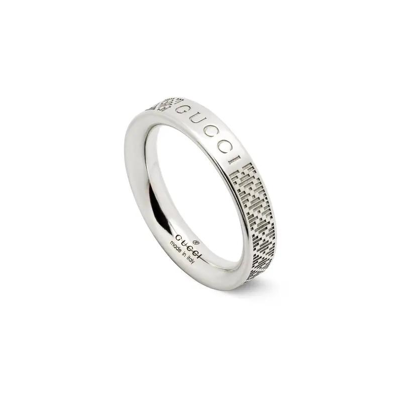 Gucci Diamond Pattern Engraved Shiny 925 Silver Ring Unisex rings 843813J8400