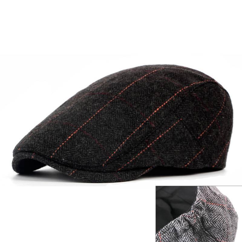 Beret Checkered Duckbill Retro Hat Vintage Men Woollen Cap Accessory Gift Adult