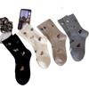 Welpe Niedlich Kinder Grau Cartoon Tier Mittelhohe Socken Verdickte Wollsocken Warme Frotteesocken