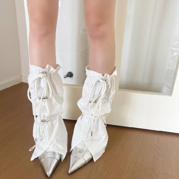 Harajuku Cargo Leg Cover with Adjustable Drawstring Motorcycle Punk Baggy Footless Socks Leg Warmer Gaiters for Women