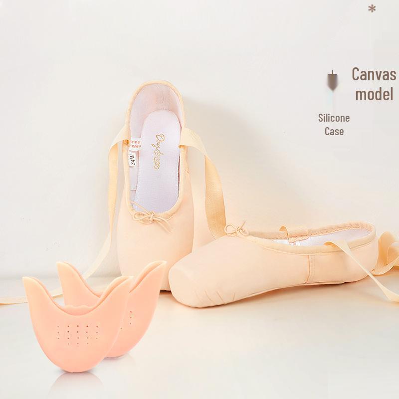 Dětské růžové saténové špičky pro začátečníky se stuhou - Tvrdá podrážka Dospělé taneční cvičky