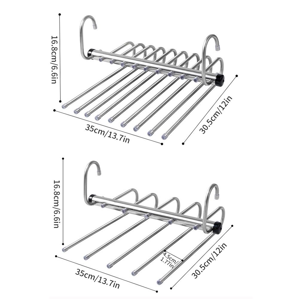 Stainless Steel Folding Pants Hanger – Multi-Layer Magic Clips & Retractable Space-Saving Organizer
