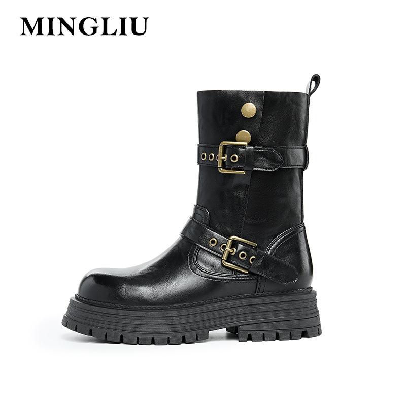 British Martin boots women's 2025 autumn and winter new thick-soled medium tube thin boots women's retro versatile locomotive boots children