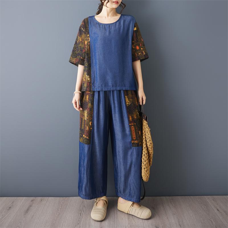 DIMANAF 2026 Plus Size Pants Suits Women Sets Suits Vintage Loose Tops Shirts Long Pants Cotton Casual Clothing Summer