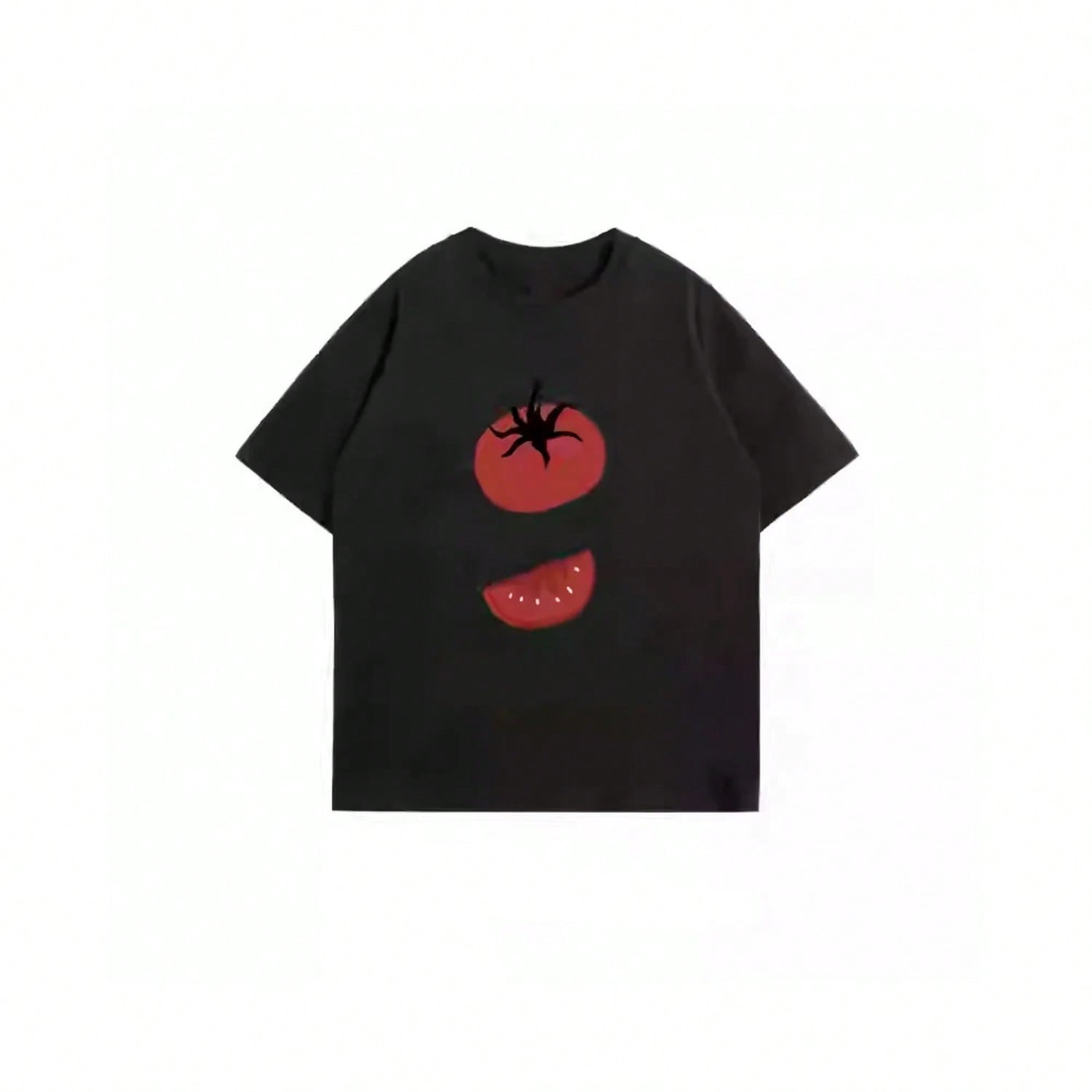 2025 Korean Styles Tomato Printed T-Shirts Creativity Summer Cotton Short Sleeve Street Oversized Casual Loose Tops S разноцветный