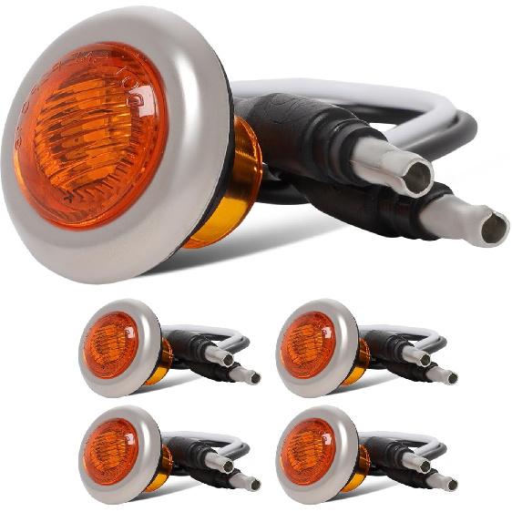 5x 3/4" Strobe Marker Lights Amber Trailer LED Side Clearance Tail Griller Flash Lights w/Chrome Bezels 12V Turn Signal Warning Waterproof Light for