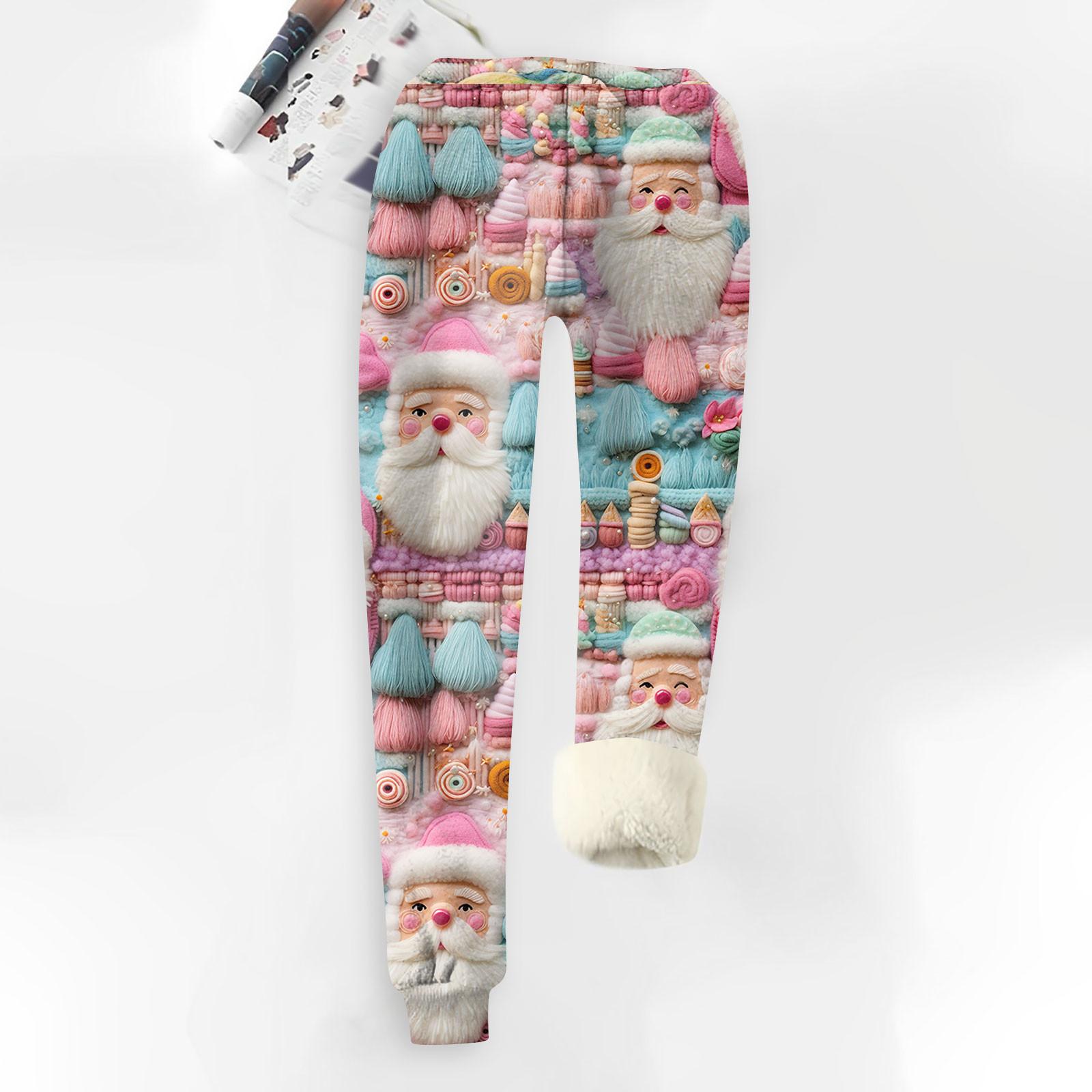 

Женские модные рождественские спортивные свободные утолщенные теплые флисовые брюки с принтом XL