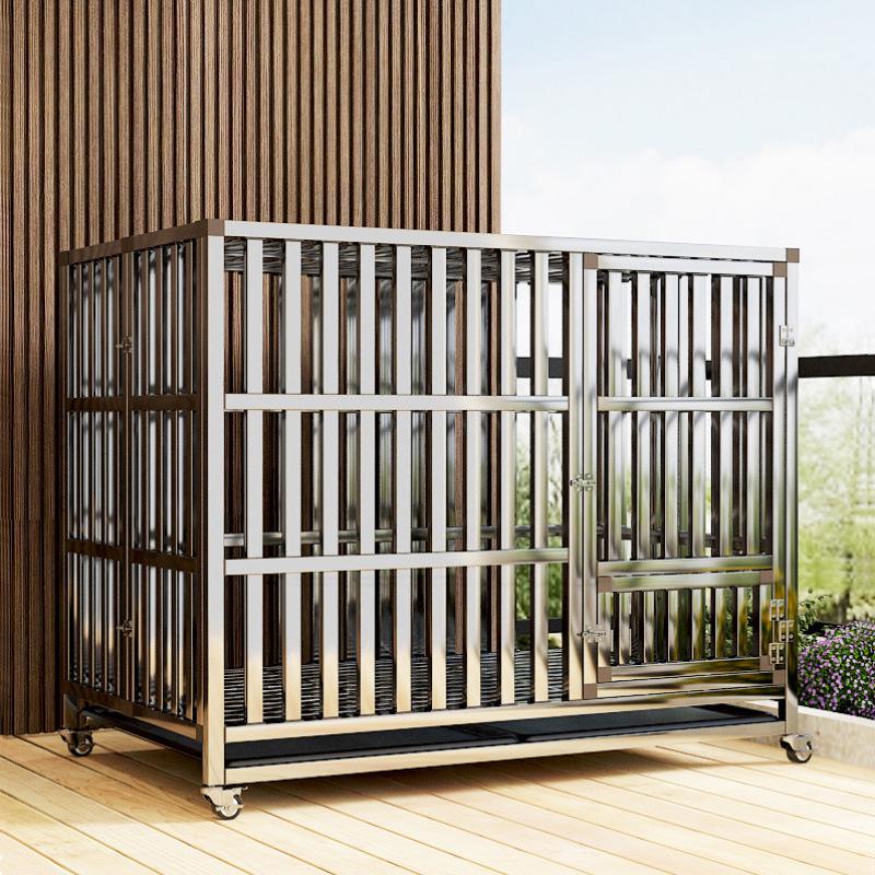 Stainless Steel Medium Folding Dog Cage with Toilet for Indoor Use - Suitable for Border Collies, Golden Retrievers, and Medium-Large Dogs.