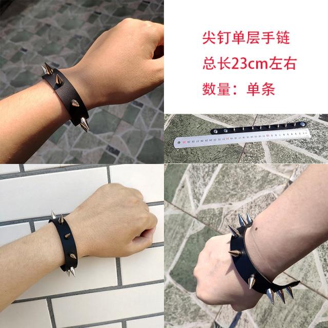Brățară din piele neagră Manșetă Goth Gothic Bar Brățări Punk Femei Bărbați Brațurile pot fi ajustate Bijuterii
