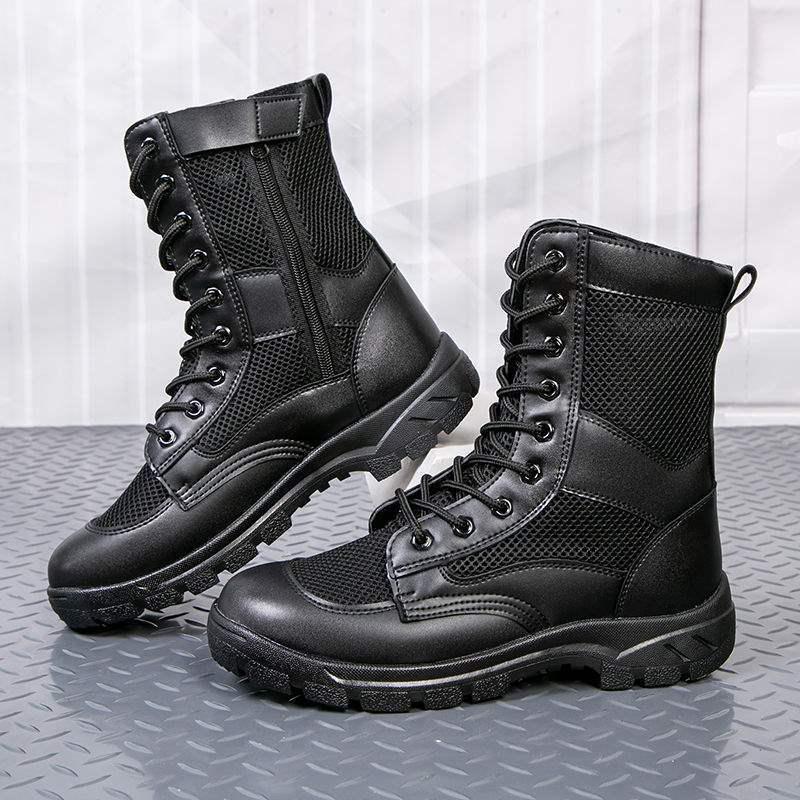 Men's Summer Martin Boots: Breathable, Wear-Resistant Combat Training Boots with Zipper.
