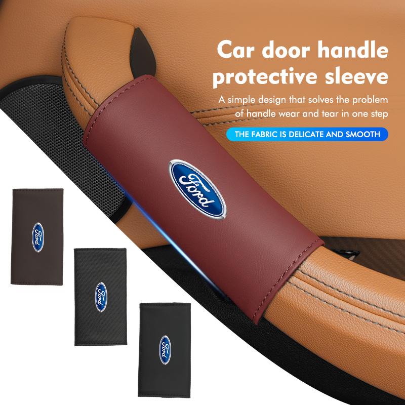 For Ford 2pcs Car Door Handle Cover Leather Auto Door Knob Protector Focus mk2 mk3 mk4 Fiesta Ranger Mondeo S-MAX Kuga
