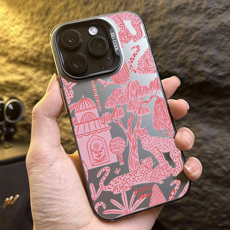 Phone Case for iPhone 15 13 14 Pro Max 11 12 Pro Mini X XR XS 7 8 Plus SE2 Fashion Pink Leopard Electroplate Hard Matte Cover