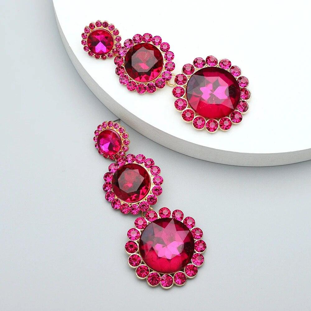 Teardrop Fashion Round Crystal Glass Long Dangle Drop Earrings Luxury Design Vintage Unusual Dainty Earring Pendant Jewelry Gift