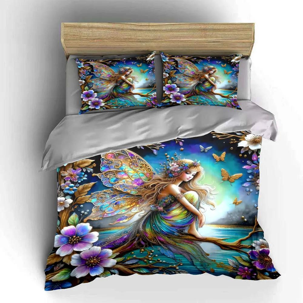 Fairy Art Decor Set Bedding Set with 1 Duvet Cover 2 Pillowcases Single Double King Queen Gift