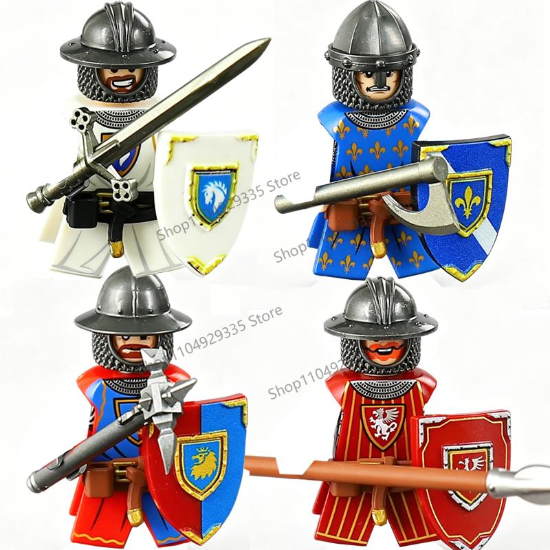 MOC Mittelalterliche Bausteine Zubehör Burgen Gotische Ritter Drache Löwe Krieger Pferd Helme Schilde Rüstungen Äxte Steine Spielzeug