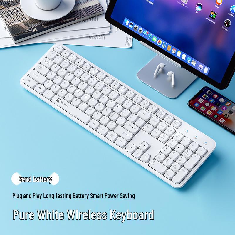 Silent Wireless Keyboard and Mouse Set for Office - White