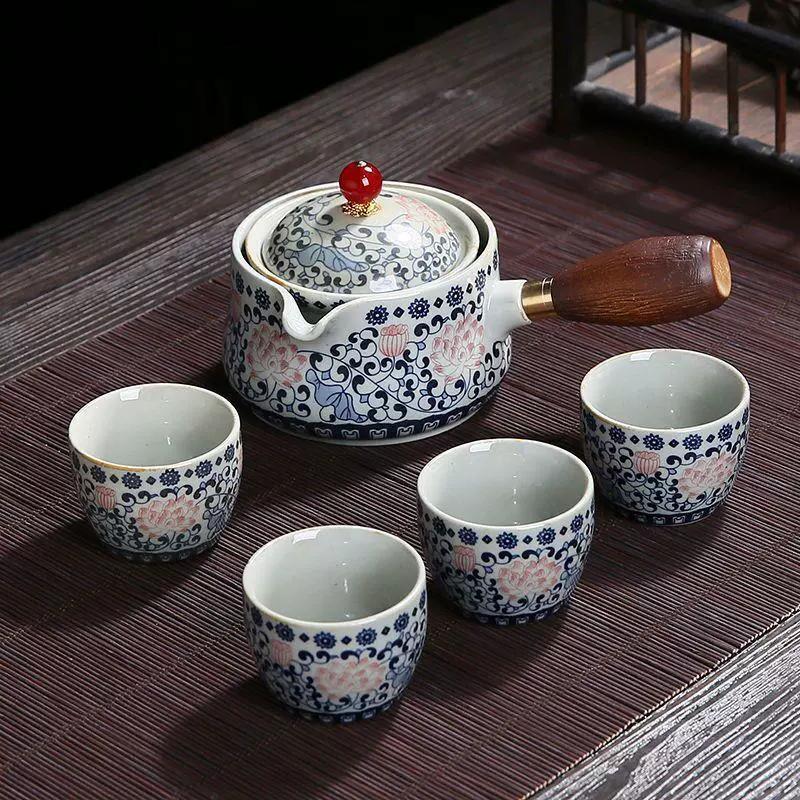 Chinese Style Kung Fu Travel Ceramic Tea Set Portable Teapot Set with 360 Rotation Tea Make Teacup Cup for Tea Gift Bag 2025 New