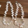Women Silver Plated Copper Beaded Choker Necklace Natural Shell Water Drop Shaped Textured White Print