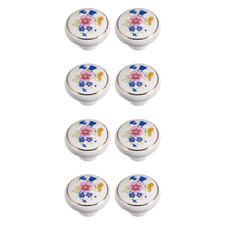 8Pcs European Style Ceramics Cabinet Knob Single Round Pulls Orchids Motifs Door Knob And Handles For Dresser Drawer Wardrobe