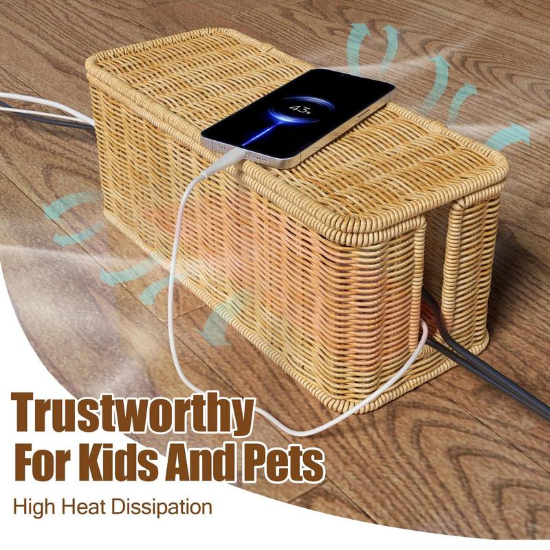 Rattan Cable Organizer Box Breathable Cable Organizer Box and Power Strip Box for Electrical Cord Management Desk Cord Hider