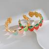 Dripping Oil Fruit Stainless Steel Open Bracelet Bangle Strawberry Cherry Design Daily Party Jewelry Gifts For Women