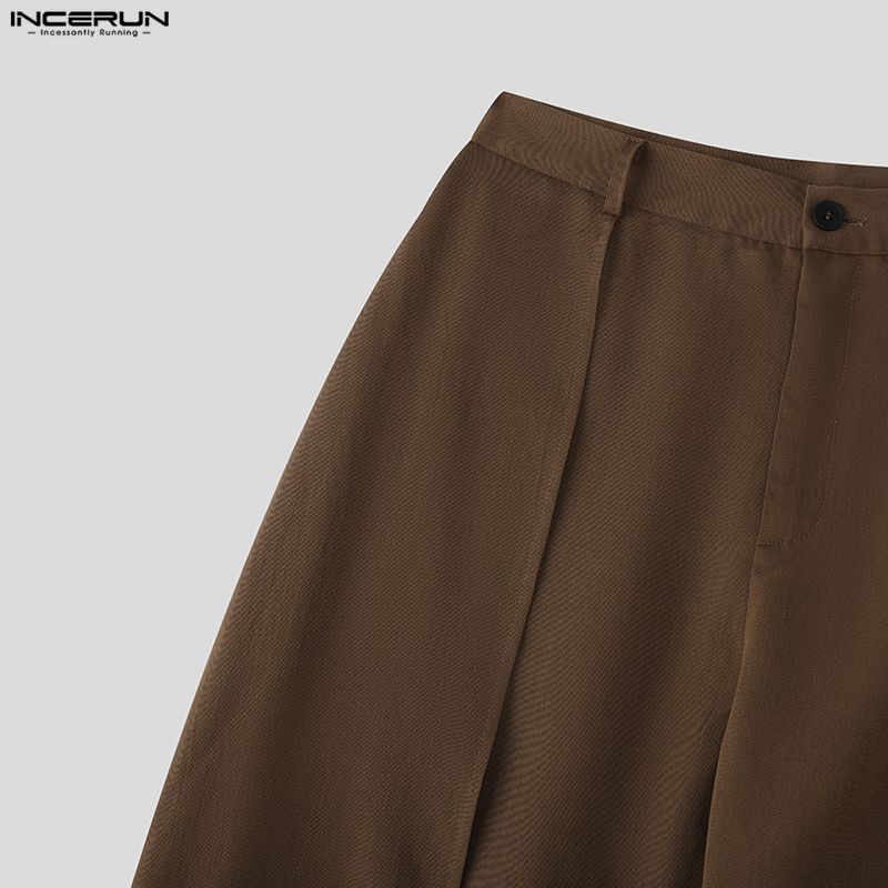 INCERUN S-XXXXXL Men Zip-up Waist Casual Long Front Layers Pants Trousers