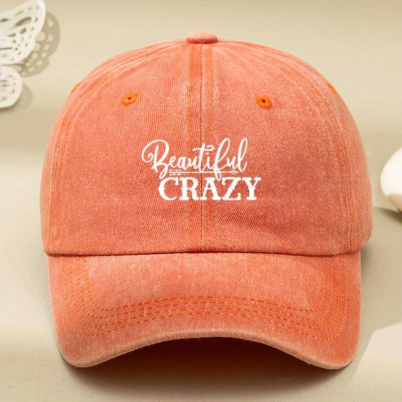 Crazy Beautiful' Printed Vintage Washed and Aged Outdoor Peaked Cap Trendy Curved Brim Baseball Hat Soft Top American Peaked Cap