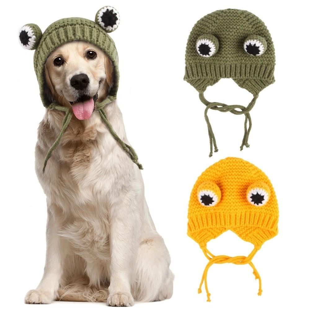 Funny Warm Dog Knitted Hat Quiet Noise Protection Handmade Pet Headgear Cartoon Adjustable Dog Ear Muffs Anxiety Relief