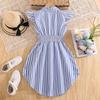 Girls' Fashionable Dress Summer Children's Elegant Striped Shirt Dress
