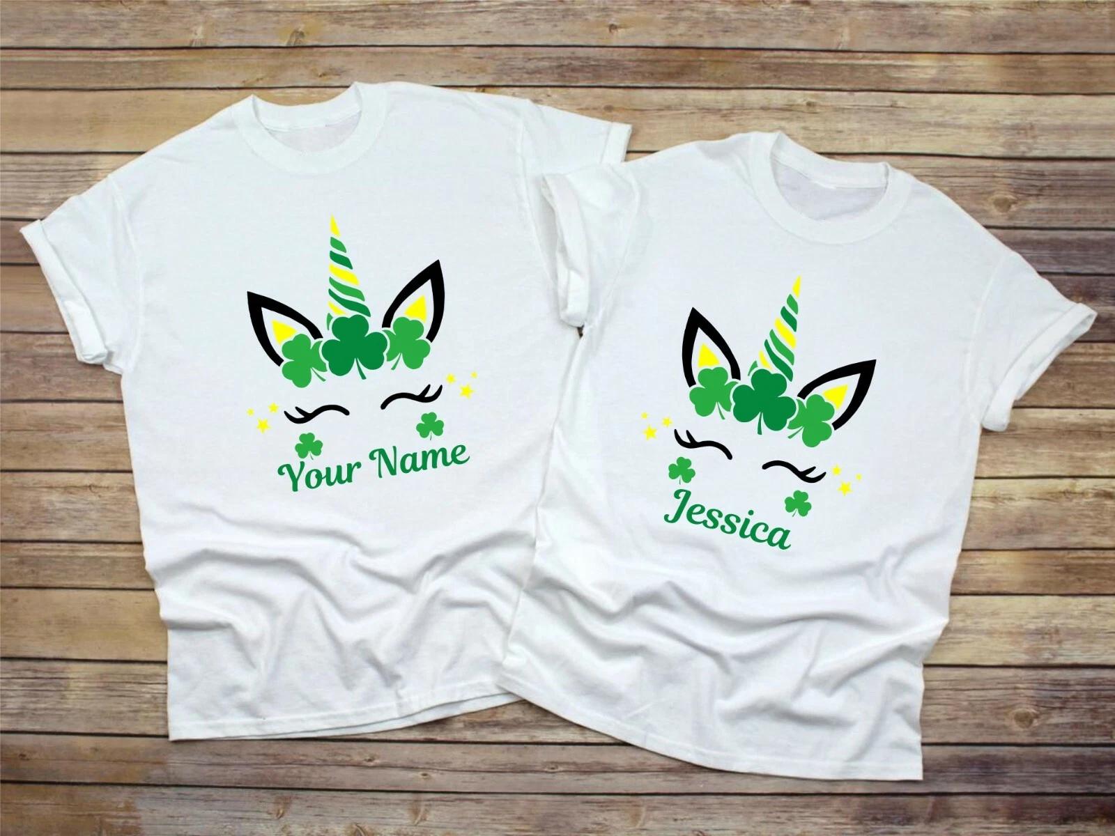 Personalised Unicorn Name St Patrick s Day T-Shirt, Leprechaun Irish Unisex Top 3XL