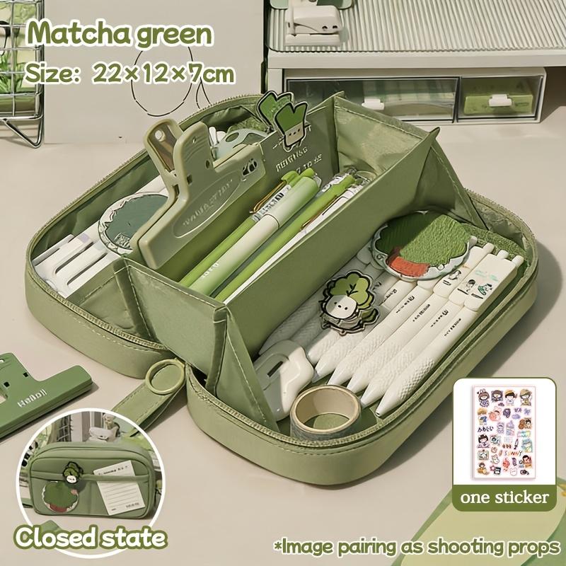 

Multi Layer Pencil Case Pouch, Large Capacity Pen Case Bag,Durable Stationery Storage Bag For Students, School&Office зелений