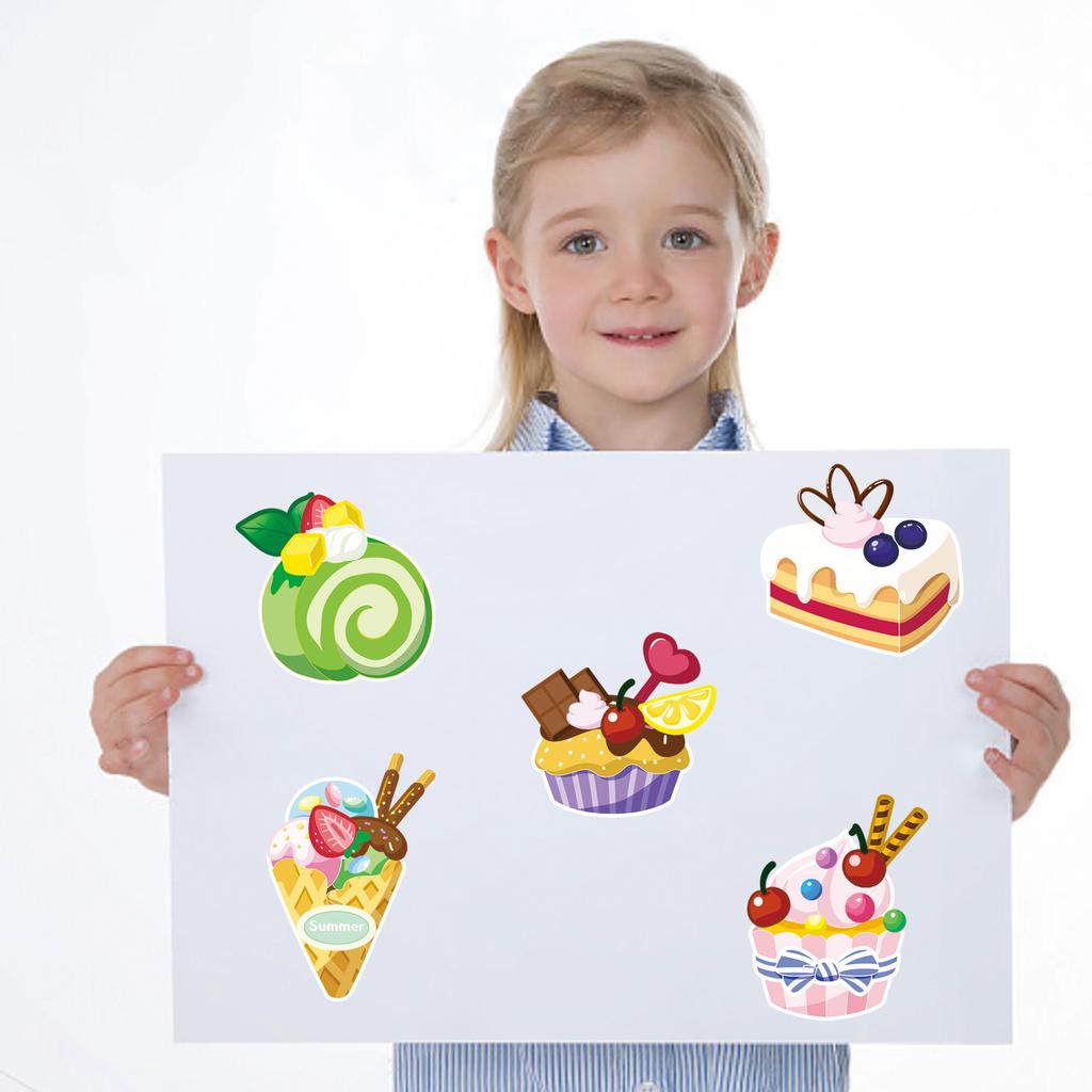 8 Photos/set of Dessert Cake Graffiti Stickers Cartoon Cute Children Reward Puzzle DIY Early Education Puzzle Stickers