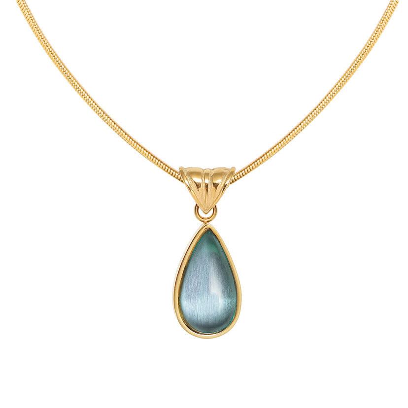 Fashion Classic Tears of the Blue Ocean Pendant Necklace Women's Choker Fashion Titanium Steel Gold-plated Necklace Luxury Gifts