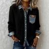 New Wind Knitted Patchwork Denim Shirt Women Autumn Winter Fashion Versatile Long Sleeve Cardigan Jacket