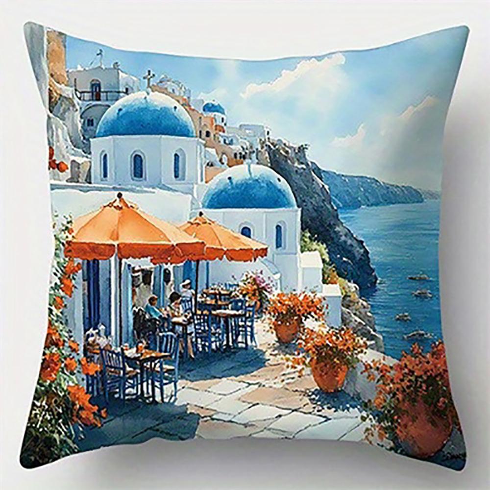 

A Coastal Cafe Scene Pillow CoverSuitable for sofa car bedroom decorative cushion cover pillow cover 16x16Inch