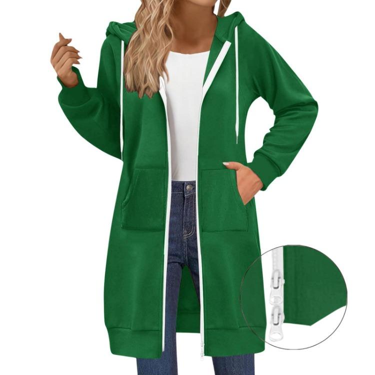 Lässige Hoodie-Jacke Damen Mode Raglanärmel Langarm Doppelreißverschluss