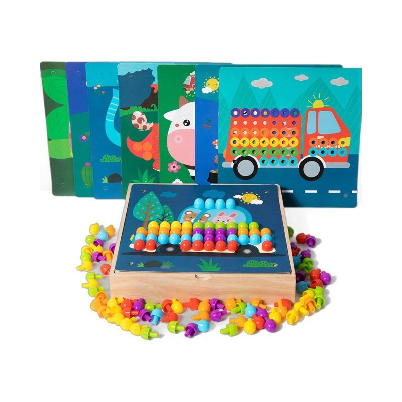 Frühe Bildung Modell Kreative Taste Große Partikel Mutter Einfügen Diy Puzzle Holz Spielzeug